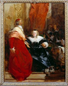 Fransa Kraliçesi Avusturya Anne (1601-1666) ve Kardinal Jules Mazarin (Giulio Raimondo Mazzarino veya Mazarino) (1602-1661) Tablo Richard Bonington (1801-1828) 1824 Güneş. 0,35x0,27 m by Richard Bonington