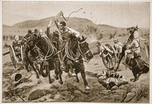 Tarla Topçusu harekete geçiyor, 'Ondokuzuncu Yüzyılın Savaşları, Cilt. VI: 1899-1900 Boer Savaşı' Archibald Forbes, GA Henty ve Binbaşı Arthur Griffiths tarafından by Richard Caton Woodville