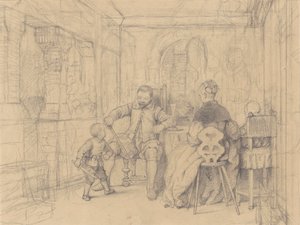 Eskrim Dersi, c.1847-49 (dokuma kağıt üzerinde grafit) by Richard Caton Woodville