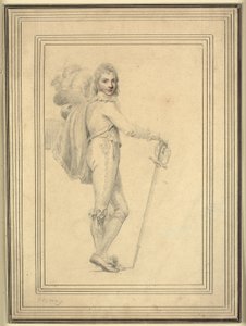 Bir elinde kılıç, diğerinde tüylü bir şapka olan bir beyefendinin tam boy portresi by Richard Cosway