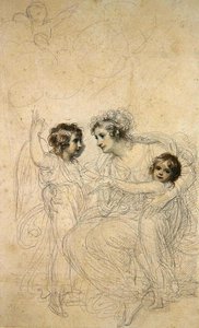 Hopetoun Kontesi, kızları Jasmin ve Lucy ile (kalem ve kağıt üzerine sulu boya) by Richard Cosway
