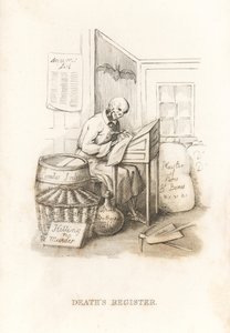Ölümün iskeleti ve defteri. ,1827 (gravür)