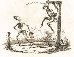 Bir iskelet ve darağacından sarkan bir adam vinyet., 1827 (gravür)