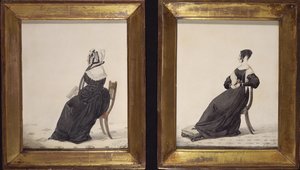 İki Dul Portresi, 1837 (kağıt üzerinde tuvalet ve kurşun kalem) by Richard Dighton