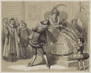 Kraliçe Elizabeth ve en sevdiği Essex (aquatint) arasındaki Çarpıcı Sahne