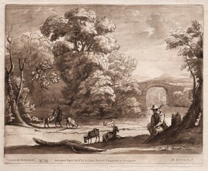 Liber Veritatis: No. 39, Çobanın Gayda Çaldığı ve Keçilere Göz Attığı Bir Manzara, 1774. by Richard Earlom
