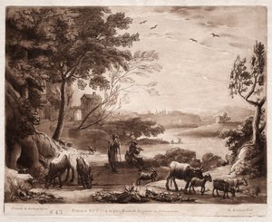 Liber Veritatis: No. 42, Bir Çoban ve Çoban ile Bir Nehir Manzarası..., 1774. by Richard Earlom