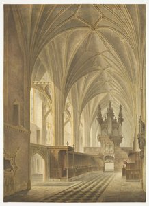 Bristol Katedrali Korosu, Batıya Bakmak (el renkli aquatint) by Richard G. Reeve