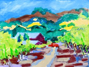 Red Truck in a Vineyard, California, 2021 (tuval üzerine yağlı boya)