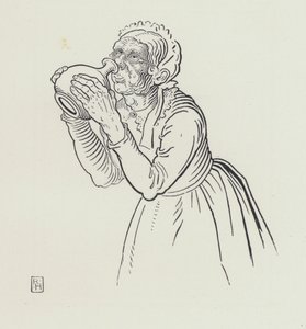 Yaşlı Kadın ve Şarap Kavanozu (gravür)