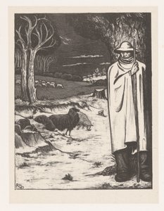 Tepelik bir manzarada koyun sürüsü olan çoban by Richard Nicolaüs Roland Holst