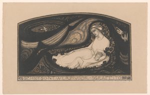 Sgraffito için uzanmış kadın ve çocuk Eskiz tasarımı (nesne üzerindeki başlık) by Richard Nicolaüs Roland Holst