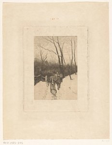 Karlı bir orman yolunda bir günlük sürükleyen atlar by Richard Nicolaüs Roland Holst