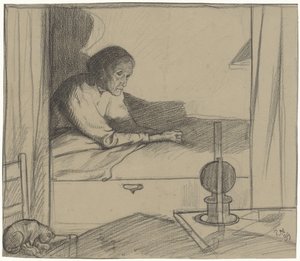Kadın Üst Ev, yatakta oturuyor (ikinci taslak) by Richard Nicolaüs Roland Holst