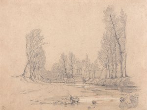Ormanlık Bir Dere ve Normandiya'da Bir Çiftlik Evi by Richard Parkes Bonington