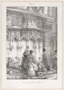 Mimari Kalıntılar ve Parçalar: Rouen - Fontaine de la Crosse, 1827. by Richard Parkes Bonington