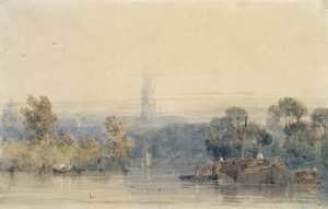 Boston yakınlarında, Lincolnshire (kağıt üzerine grafit ve suluboya) by Richard Parkes Bonington