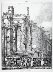 Ortaçağ Mimarisinin Kalıntıları ve Parçaları: St. Sauveur Kilisesi, Caën. by Richard Parkes Bonington