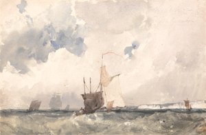 Dalgalı Denizde Gemiler (kağıda kazıma ile suluboya) by Richard Parkes Bonington