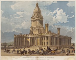 Yeni Belediye Binası, Leeds, Majesteleri tarafından açıldı (chromolitho)