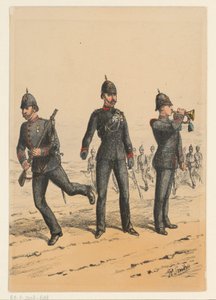 Üç İngiliz askeri İngiliz askeri üniformalarının dokuz temsili (seri başlığı) by Richard Simkin
