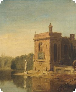 Pavyonu ve Heykeli Olan Bir Göl, İtalya (tuval üzerine yağlı boya) by Richard Wilson