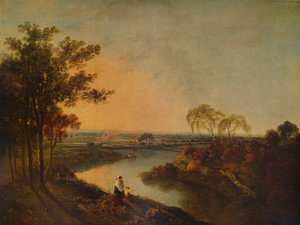 Gün Batımında Bir İngiliz Nehri, uzakta Galler tepeleri, c1760, 1938 by Richard Wilson