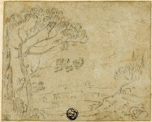 Ön planda şemsiye çamı olan İtalyan manzarası by Richard Wilson