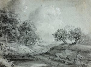 Kadın ve İneklerle Peyzaj (rekto); Bir Manzara Kroki (ters) by Richard Wilson