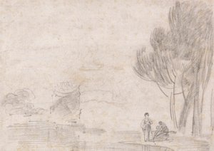 Yıkık Minerva Tapınağı?, Nehir Kıyısında İki Figür by Richard Wilson