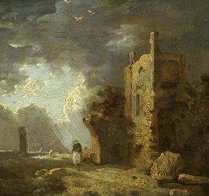 Figürlü Harabe Kule, c.1770-79 (tuval üzerine yağlı boya) by Richard Wilson