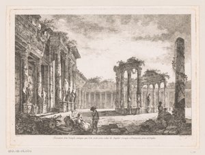 Gezicht op de Tempel van Jupiter Serapis Napoli yakınlarındaki Pozzuoli'de Jüpiter Serapis'e ait olduğuna inanılan antik bir Tapınağın yüksekliği (nesne üzerindeki başlık) by Richard de Saint Non