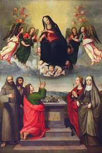 SS ile Kutsal Kuşağın Bakiresi. Thomas, Francis, Vaftizci Yahya, Ursula ve Macaristan Elizabeth