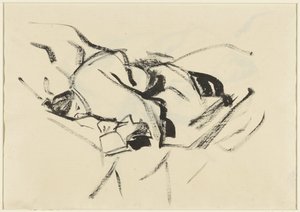 Bir kitapla yatan kadın, yastıklar içinde by Rik Wouters
