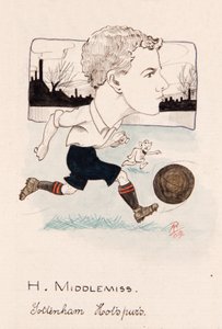 Bert Middlemiss, Tottenham Hotspur, bir dizi sigara kartı için çizim, 1907 (kart üzerinde kalem ve mürekkep)