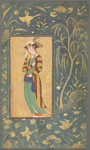 Elinde Nar Tutan Gençlik, Tek Sayfalık El Yazmasından İllüstrasyon, c.1600-1650. by Riza yi Abbasi