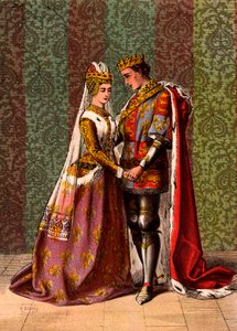 Henry V, İngiltere Kralı, Valois'lı Katherine'e kur yapıyor, V. Perde, Sahne II, William Shakespeare'in 'King Henry V'i (chromolitho) by Robert (after) Dudley