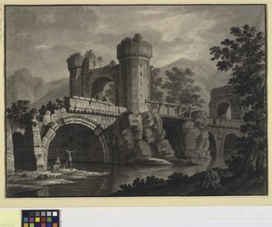 Bir manzarada harap bir köprünün mimari fantezisi by Robert Adam