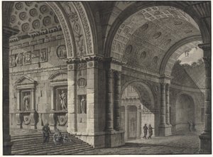 Kısmen harap tonozlu eski bir binanın iç mimarisinin fantazisi by Robert Adam