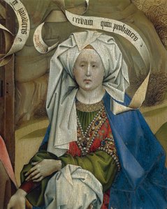 Doğuştan kadını temsil eden detay, Master of Flemalle Robert Campin (1375/1379-1444), panel üzerine yağlı boya, 1420 civarı by Robert Campin