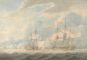 Amiral De Winter komutasındaki Hollandalı Koramiral, 11 Ekim 1797'de Camperdown Muharebesi'nde Amiral Duncan komutasındaki İngiliz Koramiral Onslow'a bayrağını vuruyor.