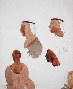 Fuegian Tipleri, c.1832 (kağıt üzerine kurşun kalem ve sulu boya) by Robert Fitzroy