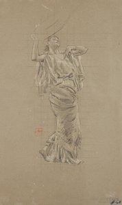 Moods to Music duvar resmi için kadın figürü çalışması (kağıt üzerinde siyah beyaz tebeşir) by Robert Frederick Blum