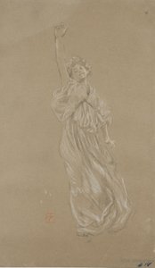 Moods to Music duvar resmi için bol dökümlü ayakta duran kadın figürünün incelenmesi (kağıt üzerinde siyah beyaz tebeşir) by Robert Frederick Blum