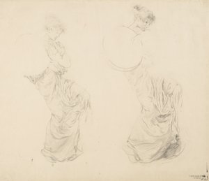 Moods to Music duvar resmi için iki kadın figürünün incelenmesi, 1893-95 (devetüyü dokuma kağıt üzerine kırmızı kalemle grafit) by Robert Frederick Blum
