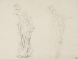 Moods to Music duvar resmi için iki kadın figürünün incelenmesi, 1893-95 (krem dokuma kağıt üzerine sarı kalemle grafit) by Robert Frederick Blum