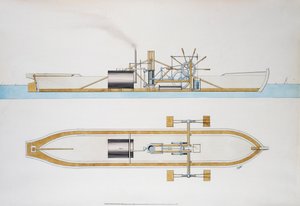 Robert Fulton tarafından tasarlanan vapur, suluboya, Amerika Birleşik Devletleri