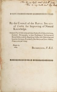 "Micrographia: veya Büyüteçle Yapılan Küçük Cisimlerin Bazı Fizyolojik Tanımları"ndan imzalı sayfa, 1665 by Robert Hooke