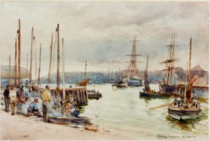 Fishing Harbour, North Shields (kağıt üzerine kalem ve sulu boya)