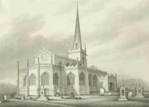 Wednesbury - St. Bartholomew Kilisesi: sepya yıkama çizimi, nd [1827] (çizim)